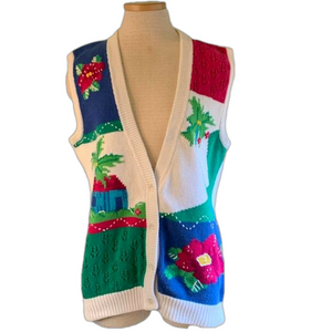 Koret sz S vintage knit vest with palm trees and flowers